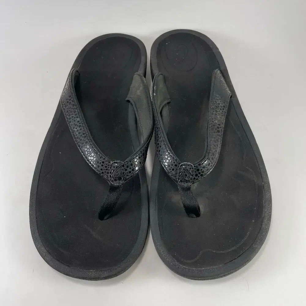OluKai Kulapa Kai Womens Size 9 Black Charcoal Thong Flip Flop Sandal 20198-4040